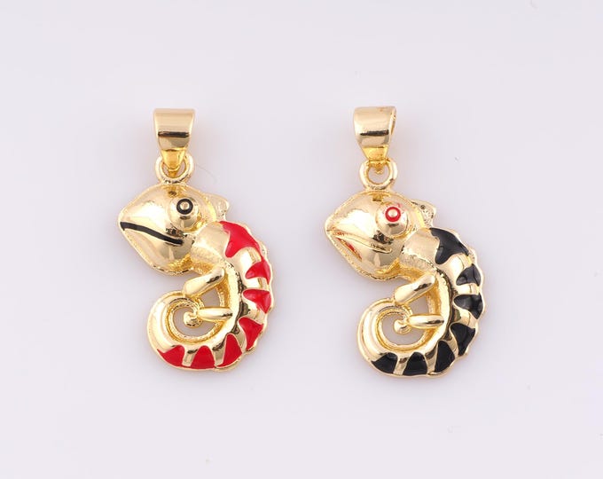1 pcs Gold Enamel Lizard Pendant,18K Gold Filled Animal Charm Lizard Charms,DIY Bracelet Necklace Jewelry Making Findings Supply