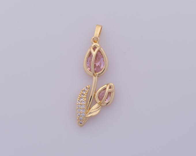 1 pcs Gold CZ Rose Pendant,18K Gold Filled Flower Charm,Rose Charms DIY Bracelet Necklace Jewelry Making Findings Supply