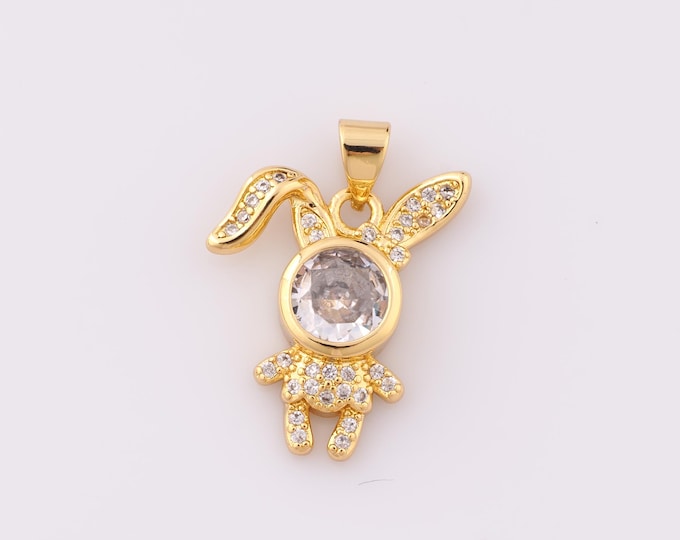 1 pcs Gold CZ Rabbit Pendant,18K Gold Filled Rabbit Charm,Rabbit Charm DIY Bracelet Necklace Jewelry Making Findings Supply