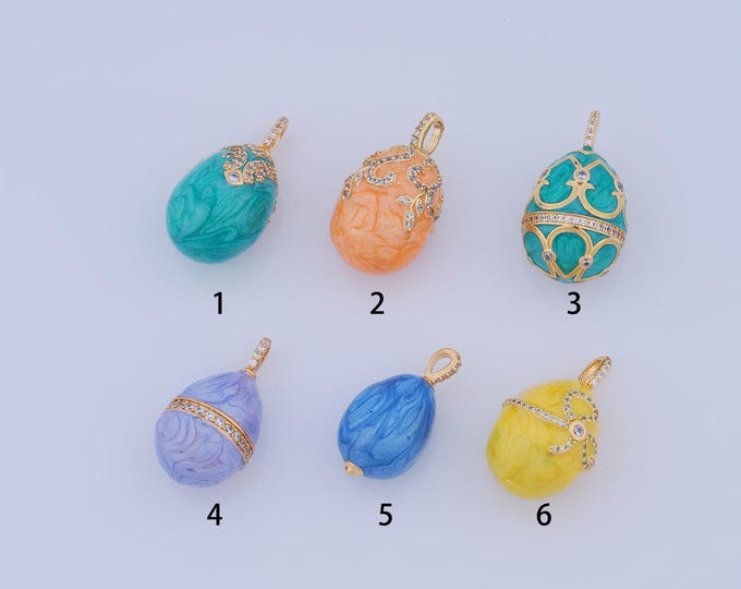 1 pcs Gold Easter Egg Pendant,18K Gold Filled CZ Egg Charm,Enamel Egg Charm DIY Bracelet Necklace Jewelry Making Findings Supply