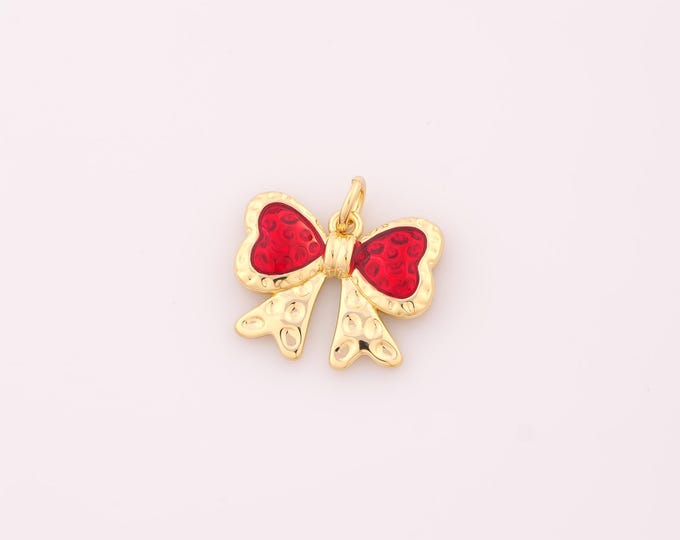 1 pcs Gold CZ Bow Pendant,18K Gold Filled Heart Charm,Bow Charms DIY Bracelet Necklace Jewelry Making Findings Supply