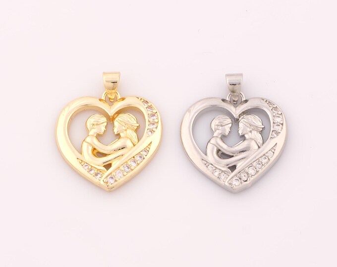1 pcs Gold CZ Heart Pendant,18K Gold Filled Love Charm,Mom Charms DIY Bracelet Necklace Jewelry Making Findings Supply