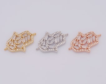 1 pcs Gold Hamsa Connector,18K Gold Filled CZ Fatima Connector,Hand Connector DIY Bracelet Necklace Jewelry Making Findings Supply
