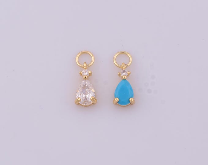 1 pcs Gold CZ Water Drop Pendant,18K Gold Filled Tear Drop Charm,Water Drop Charms DIY Bracelet Necklace Jewelry Making Findings Supply