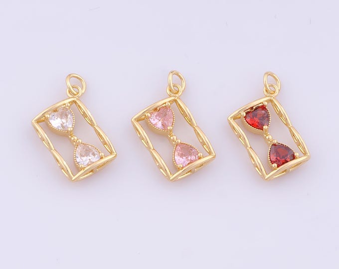 1 pcs Gold CZ Hourglass Pendant,18K Gold Filled Hourglass Charm,Hourglass Charms DIY Bracelet Necklace Jewelry Making Findings Supply