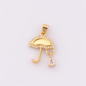 1 pcs Gold CZ Umbrella Pendant,18K Gold Filled Umbrella Charm,Umbrella Charm DIY Bracelet Necklace Jewelry Making Findings Supply