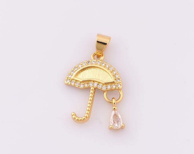 1 pcs Gold CZ Umbrella Pendant,18K Gold Filled Umbrella Charm,Umbrella Charm DIY Bracelet Necklace Jewelry Making Findings Supply