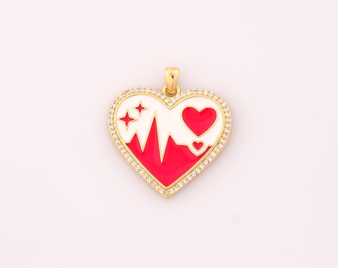 1 pcs Gold Enamel Heart Pendant,18K Gold Filled Heart Charm,CZ Heart Charms DIY Bracelet Necklace Jewelry Making Findings Supply