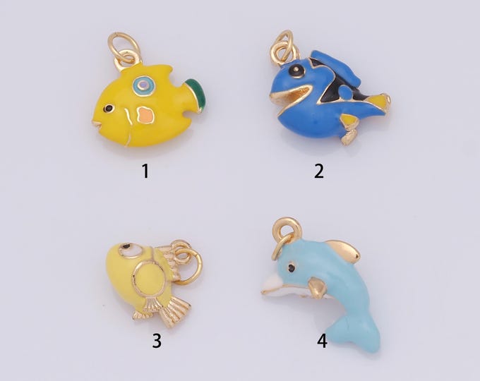 1pcs Gold Ornamental Fish Pendant,18K Gold Filled Enamel Tropical Fish Charm,Fish Charm DIY Bracelet Necklace Jewelry Making Findings Supply