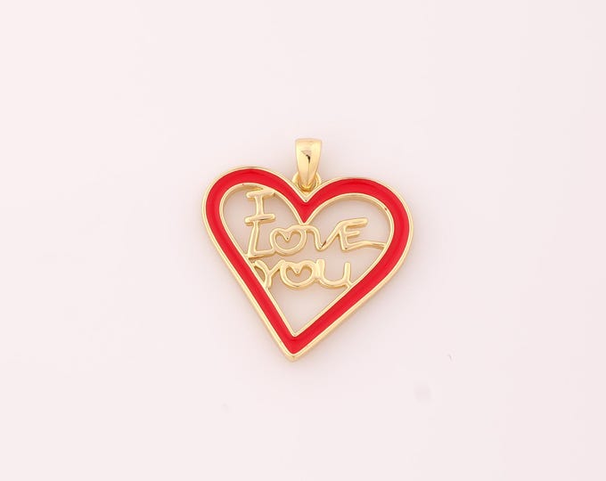 1 pcs Gold Enamel Heart Pendant,18K Gold Filled LOVE YOU Charm,Heart Charms DIY Bracelet Necklace Jewelry Making Findings Supply