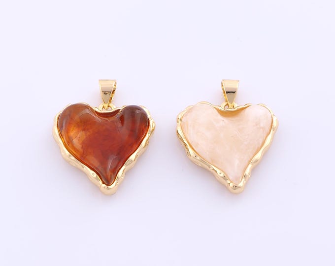 1 pcs Gold Acrylic Heart Pendant,18K Gold Filled Love Charm,Heart Charms DIY Bracelet Necklace Jewelry Making Findings Supply