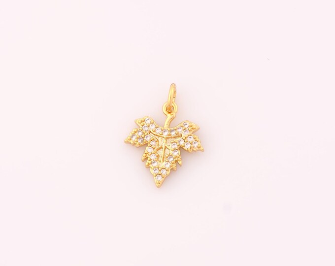 1 pcs Gold Maple Leaf Pendant,18K Gold Filled Maple Leaf Charm,CZ Maple Leaf Charms DIY Bracelet Necklace Jewelry Making Findings Supply
