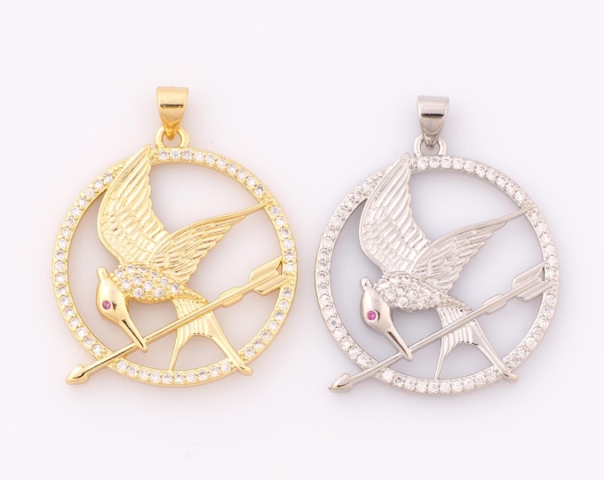 1pcs Gold CZ Hunger Games Pendant,18K Gold Filled Hunger Games Charm,Hunger Games Charm DIY Bracelet Necklace Jewelry Making Findings Supply