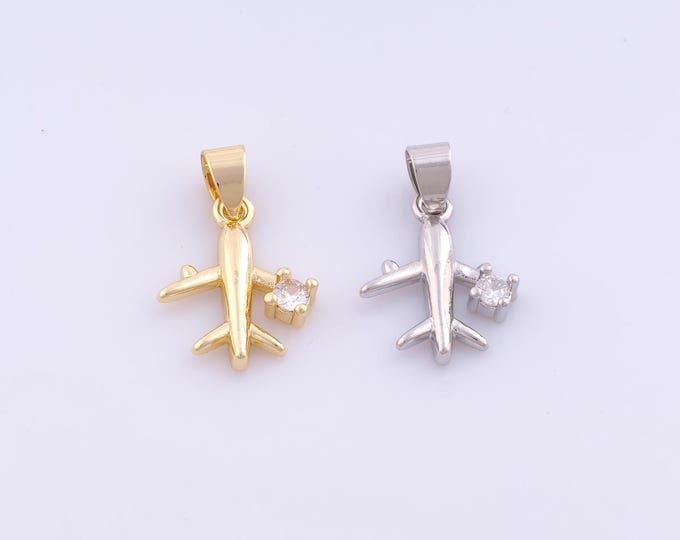 1 pcs Gold CZ Airplane Pendant,18K Gold Filled Airplane Charm,Airplane Charms DIY Bracelet Necklace Jewelry Making Findings Supply