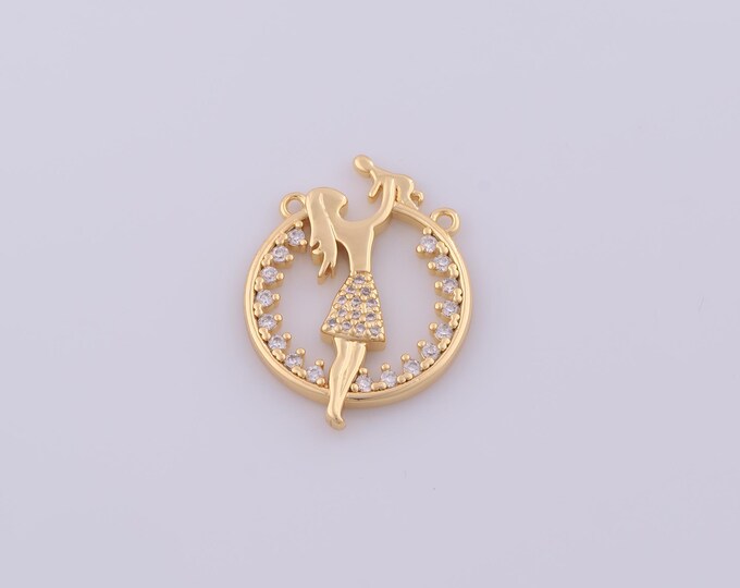 1 pcs CZ Mom Child Pendant,18K Gold Filled Parent Child Charm,Mother Child Charms DIY Bracelet Necklace Jewelry Making Findings Supply