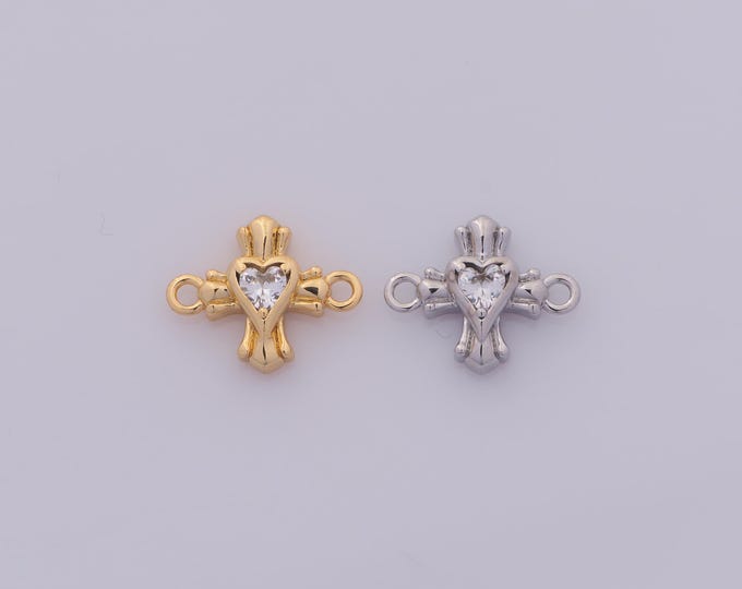 1 pcs Gold CZ Cross Connectors,18K Gold Filled Heart Connector,Christian Connector DIY Bracelet Necklace Jewelry Making Findings Supply