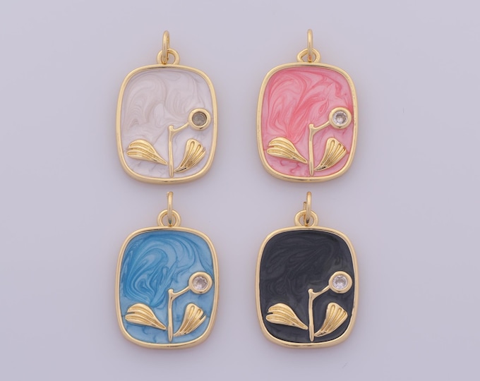 1 pcs Gold Enamel Flower Pendant,18K Gold Filled Square Charm,CZ Flower Charms DIY Bracelet Necklace Jewelry Making Findings Supply