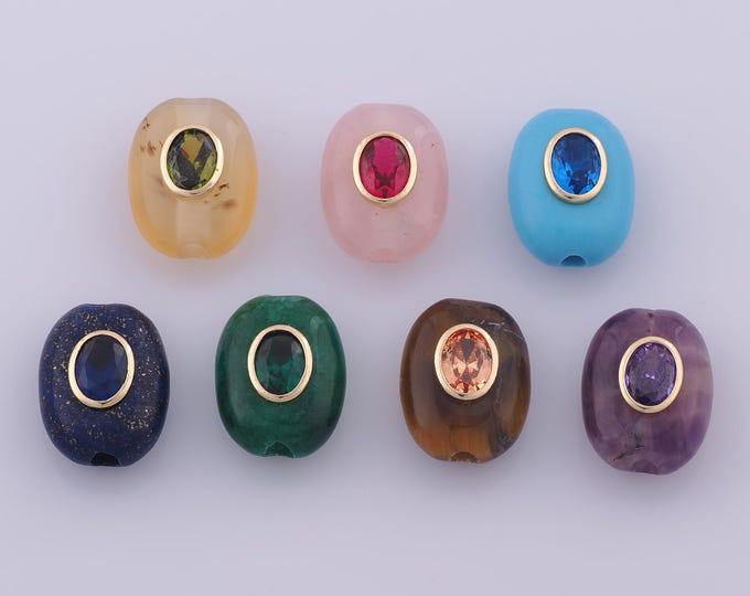 1 pcs 18K Gold Filled Natural Stone Spacer Beads,CZ Energy Stone Beads,Gemstone Beads for DIY Jewelry Making Findings Supply