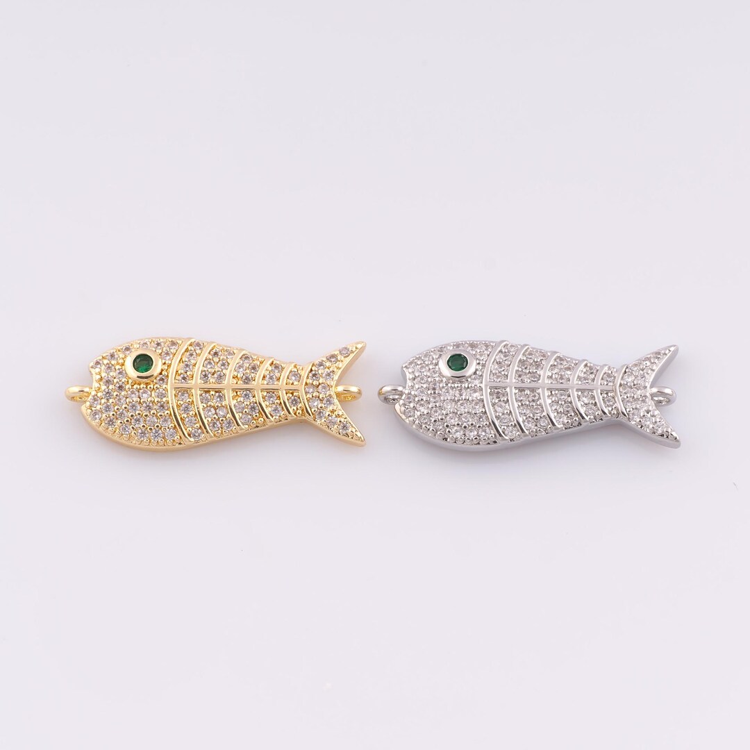 1 Pcs Gold Fish Connector,18k Gold Filled CZ Marine Life Connector,fish ...
