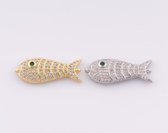 1 pcs Gold Fish Connector,18K Gold Filled CZ Marine Life Connector,Fish Connector DIY Bracelet Necklace Jewelry Making Findings Supply