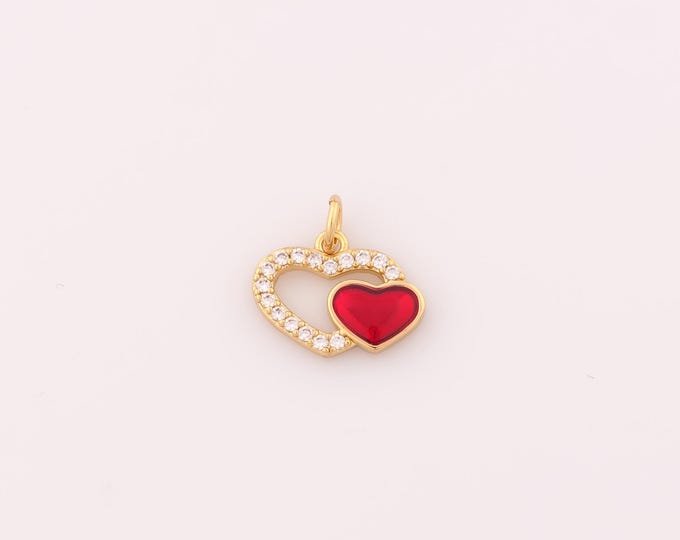 1 pcs Gold Enamel Hollow Heart Pendant,18K Gold Filled Love Charm,CZ Heart Charms DIY Bracelet Necklace Jewelry Making Findings Supply