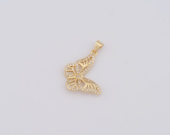 1 pcs Gold Butterfly Pendant,18K Gold Filled CZ Butterfly Charm,Butterfly Charm DIY Bracelet Necklace Jewelry Making Findings Supply