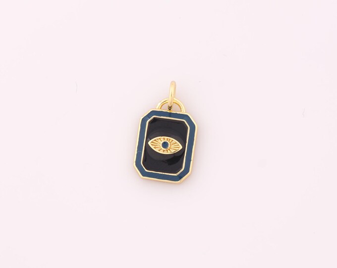 1 pcs Gold Enamel Evil Eye Pendant,18K Gold Filled Devil Eye Charm Square Charms,DIY Bracelet Necklace Jewelry Making Findings Supply