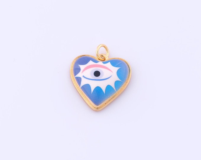 1 pcs Gold Enamel Heart Pendant,18K Gold Filled Evil Eye Charm,Devil Eye Charms DIY Bracelet Necklace Jewelry Making Findings Supply