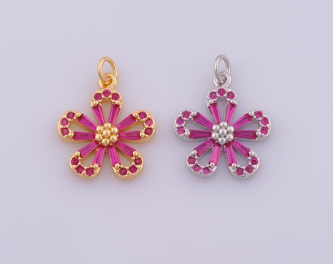 1 pcs Gold CZ Flower Pendant,18K Gold Filled Flower Charm,Flower Charms DIY Bracelet Necklace Jewelry Making Findings Supply