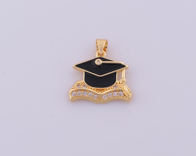 1 pcs Gold CZ Doctoral Cap Pendant,18K Gold Filled Doctoral Cap Charm,Enamel Doctoral Cap Charms DIY Necklace Jewelry Making Findings Supply
