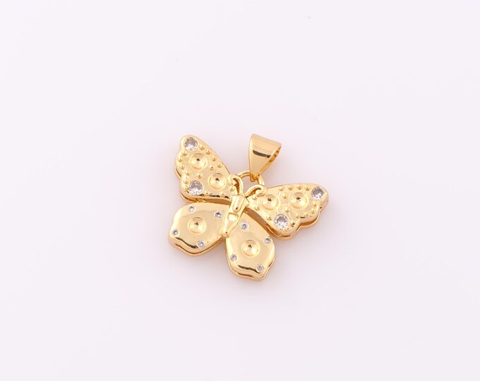 1 pcs Gold CZ Butterfly Pendant,18K Gold Filled Butterfly Charm,Butterfly Charm DIY Bracelet Necklace Jewelry Making Findings Supply