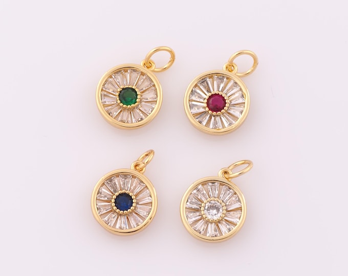 1 pcs Gold CZ Round Pendant,18K Gold Filled Round Charm,Round Charm DIY Bracelet Necklace Jewelry Making Findings Supply
