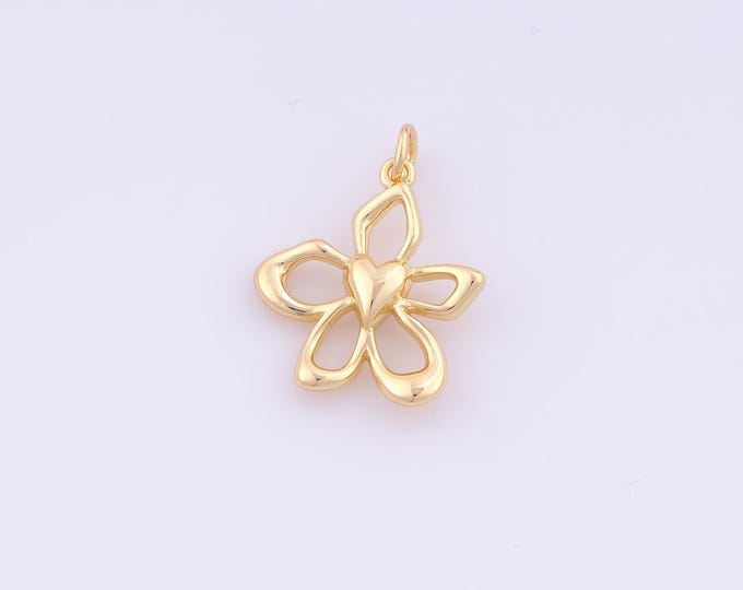 1 pcs Gold Flower Pendant,18K Gold Filled Heart Charm,Flower Charms DIY Bracelet Necklace Jewelry Making Findings Supply