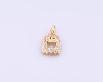 1 pcs Gold CZ Ghost Pendant,18K Gold Filled Halloween Charm,Ghost Charms DIY Bracelet Necklace Jewelry Making Findings Supply