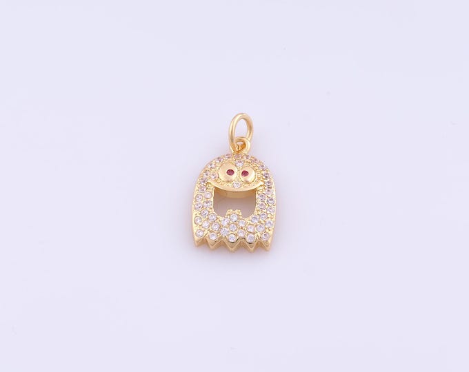 1 pcs Gold CZ Ghost Pendant,18K Gold Filled Halloween Charm,Ghost Charms DIY Bracelet Necklace Jewelry Making Findings Supply