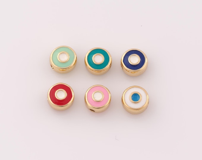 1 pcs 18K Gold Filled Enamel Evil Eye Spacer Beads,Devil Eye Beads,Enamel Eye Beads for DIY Jewelry Making Findings Supply