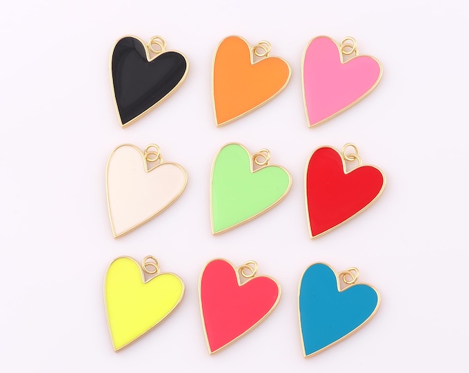 1 pcs Gold Heart Pendant,18K Gold Filled Heart Charm,Enamel Heart Charm DIY Bracelet Necklace Jewelry Making Findings Supply