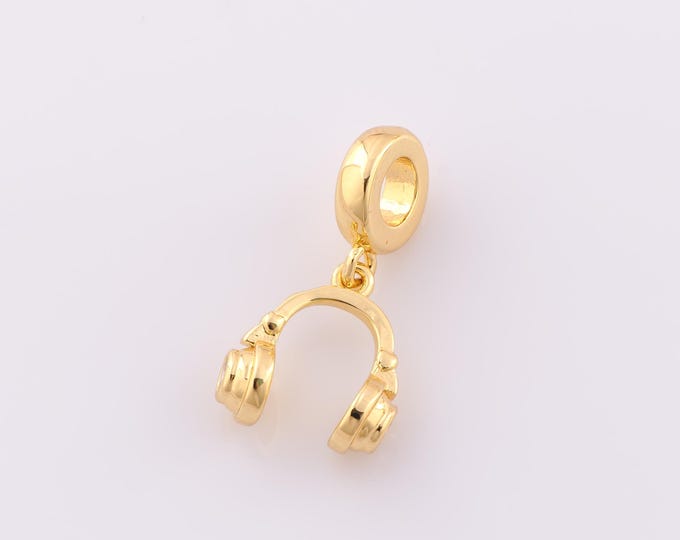 1 pcs Gold CZ Headphone Pendant,18K Gold Filled Headphone Charm,Headphone Charm DIY Bracelet Necklace Jewelry Making Findings Supply
