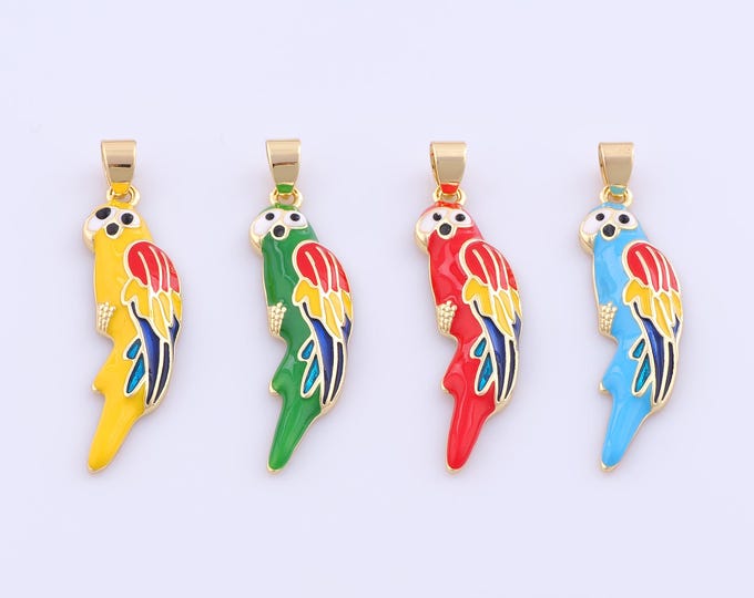 1 pcs Gold Enamel Parrot Pendant,18K Gold Filled Flying Charm,Animal Charms DIY Bracelet Necklace Jewelry Making Findings Supply