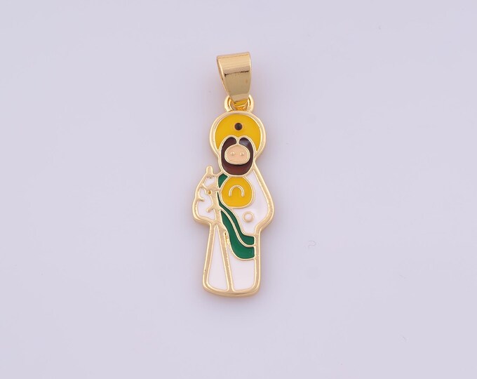 1 pcs Gold Saint Jude Pendant,18K Gold Filled Religious Charm,Enamel St.Juda Charms DIY Bracelet Necklace Jewelry Making Findings Supply