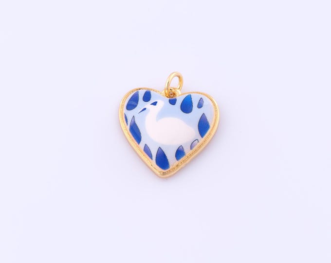1 pcs Gold Enamel Heart Pendant,18K Gold Filled Love Charm,Swan Charms DIY Bracelet Necklace Jewelry Making Findings Supply