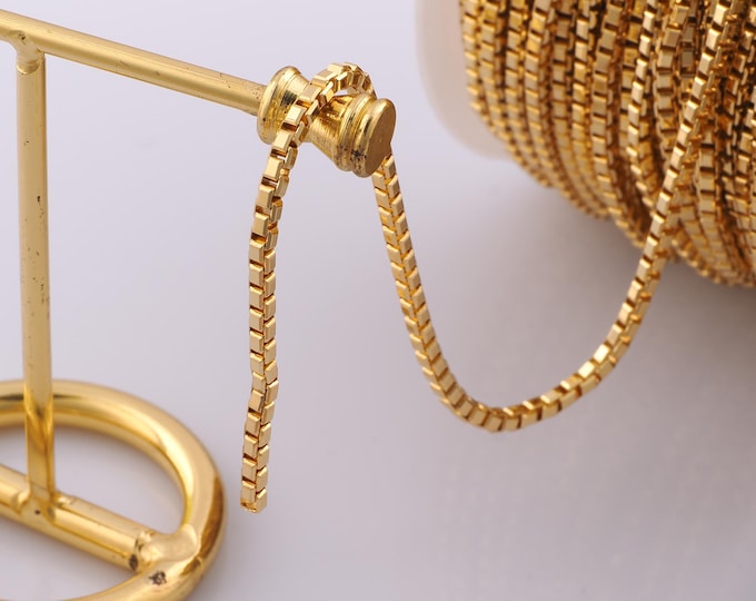 1 Meter Gold Box Chain, 18K Gold Filled Semi Finished Chain, Specialty Chains, DIY Jewelry Making Supplies