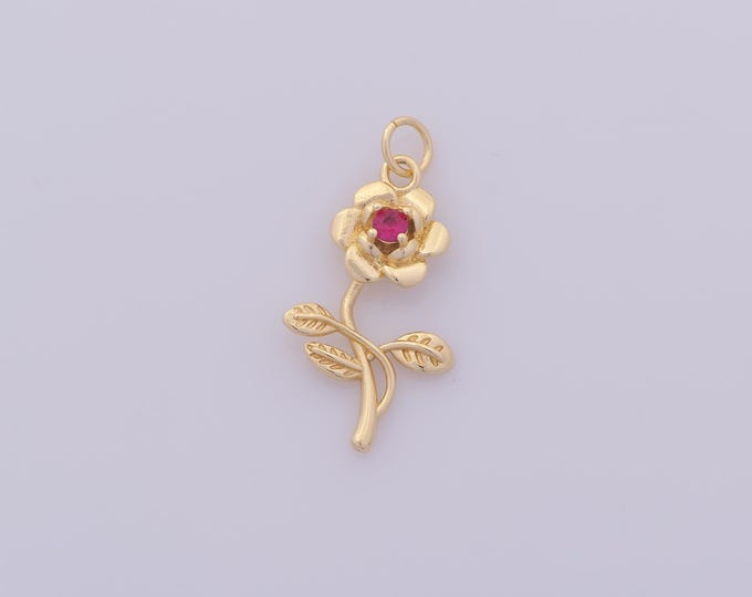1 pcs Gold CZ Rose Pendant,18K Gold Filled Flower Charm,Red Rose Charms DIY Bracelet Necklace Jewelry Making Findings Supply