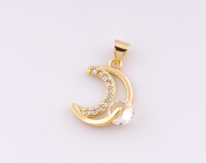 1 pcs Gold CZ Crescent Moon Pendant,18K Gold Filled Celestial Charm Moon Charms,DIY Bracelet Necklace Jewelry Making Findings Supply
