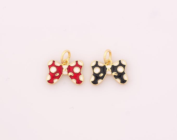 1 pcs Gold Enamel Bow Pendant,18K Gold Filled Bow Charm Bow Charms,DIY Bracelet Necklace Jewelry Making Findings Supply