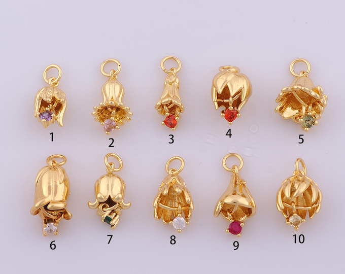 1 pcs Gold CZ Flower Pendant,18K Gold Filled Flower Charm,Flower Charms DIY Bracelet Necklace Jewelry Making Findings Supply