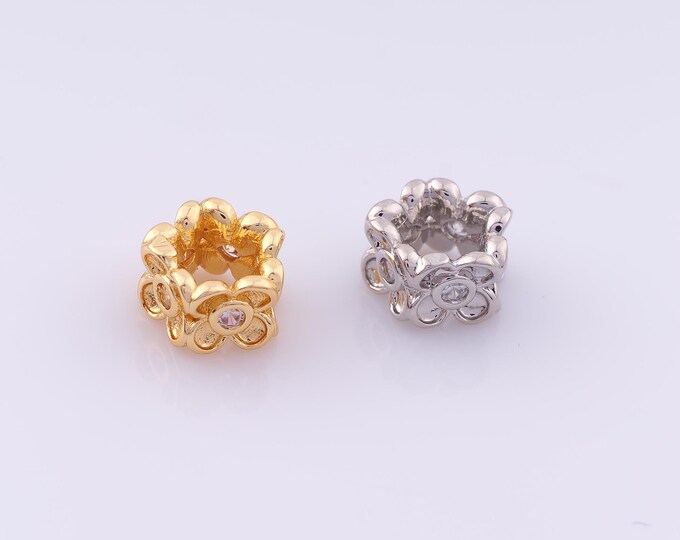 1 pcs 18K Gold Filled Flower Spacer Beads,Tube Beads,CZ Large Hole Beads for DIY Jewelry Making Findings Supply