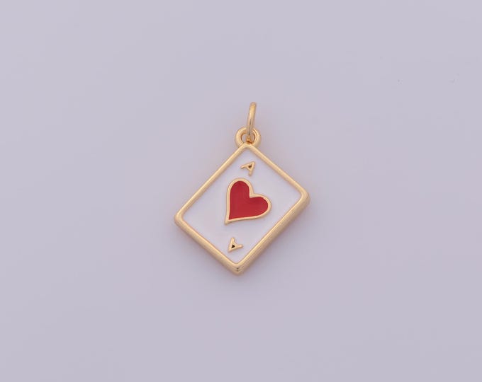 1pcs Gold Enamel Ace of Hearts Pendant,18K Gold Filled Poker Charm,Red Heart Ace Charms DIY Bracelet Necklace Jewelry Making Findings Supply