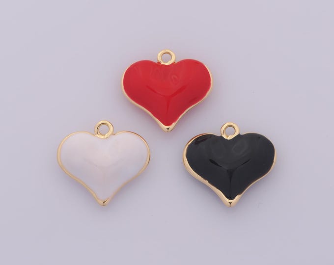 1 pcs Gold Enamel Puffed Heart Pendant,18K Gold Filled Love Charm,Heart Charms DIY Bracelet Necklace Jewelry Making Findings Supply