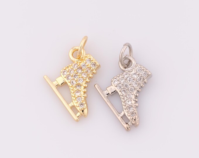 1 pcs Gold CZ Skate Shoes Pendant,18K Gold Filled Skate Shoes Charm,Skate Shoes Charm DIY Bracelet Necklace Jewelry Making Findings Supply